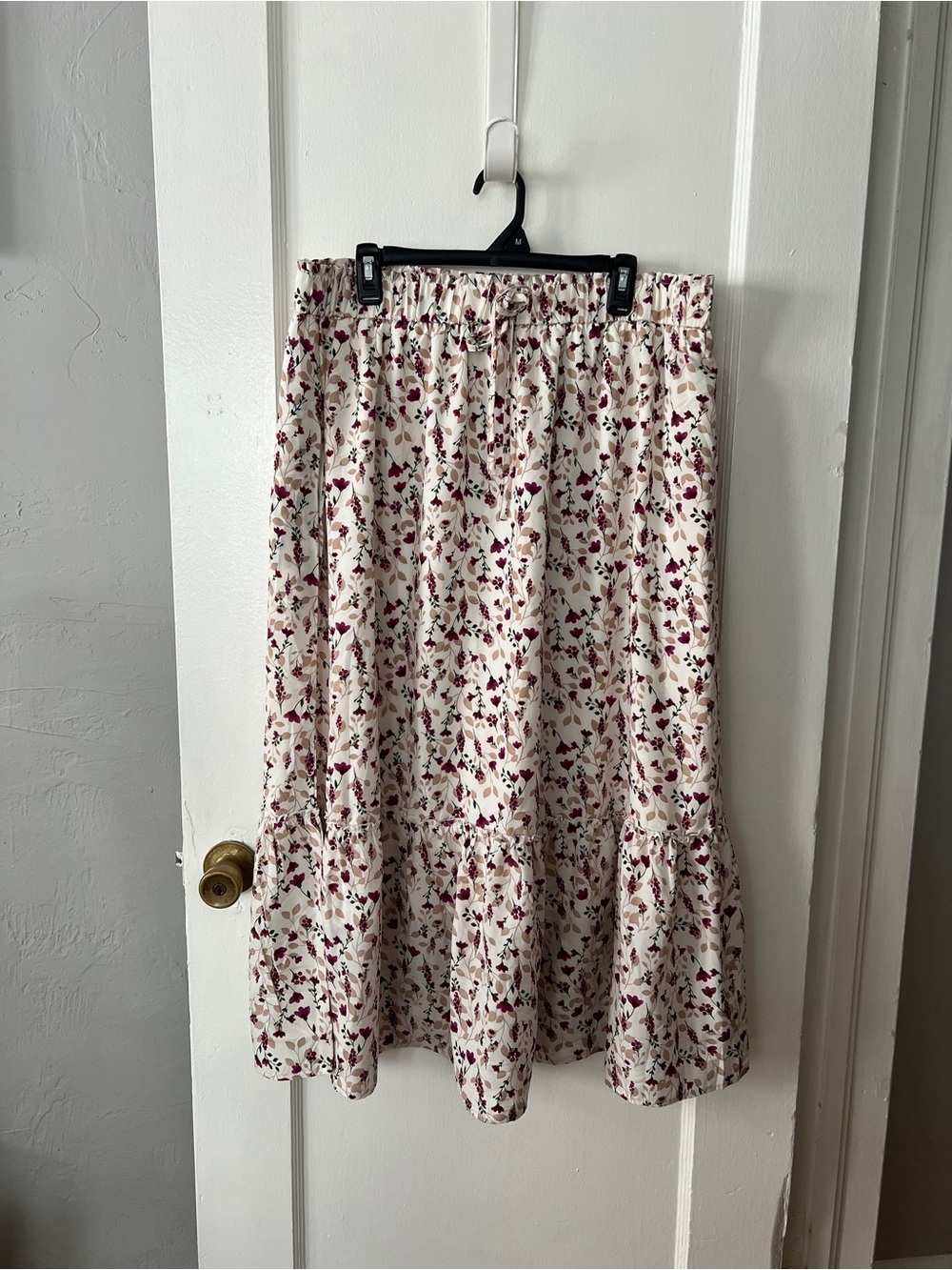Cream Maxi Skirt with Burgundy Floral Print